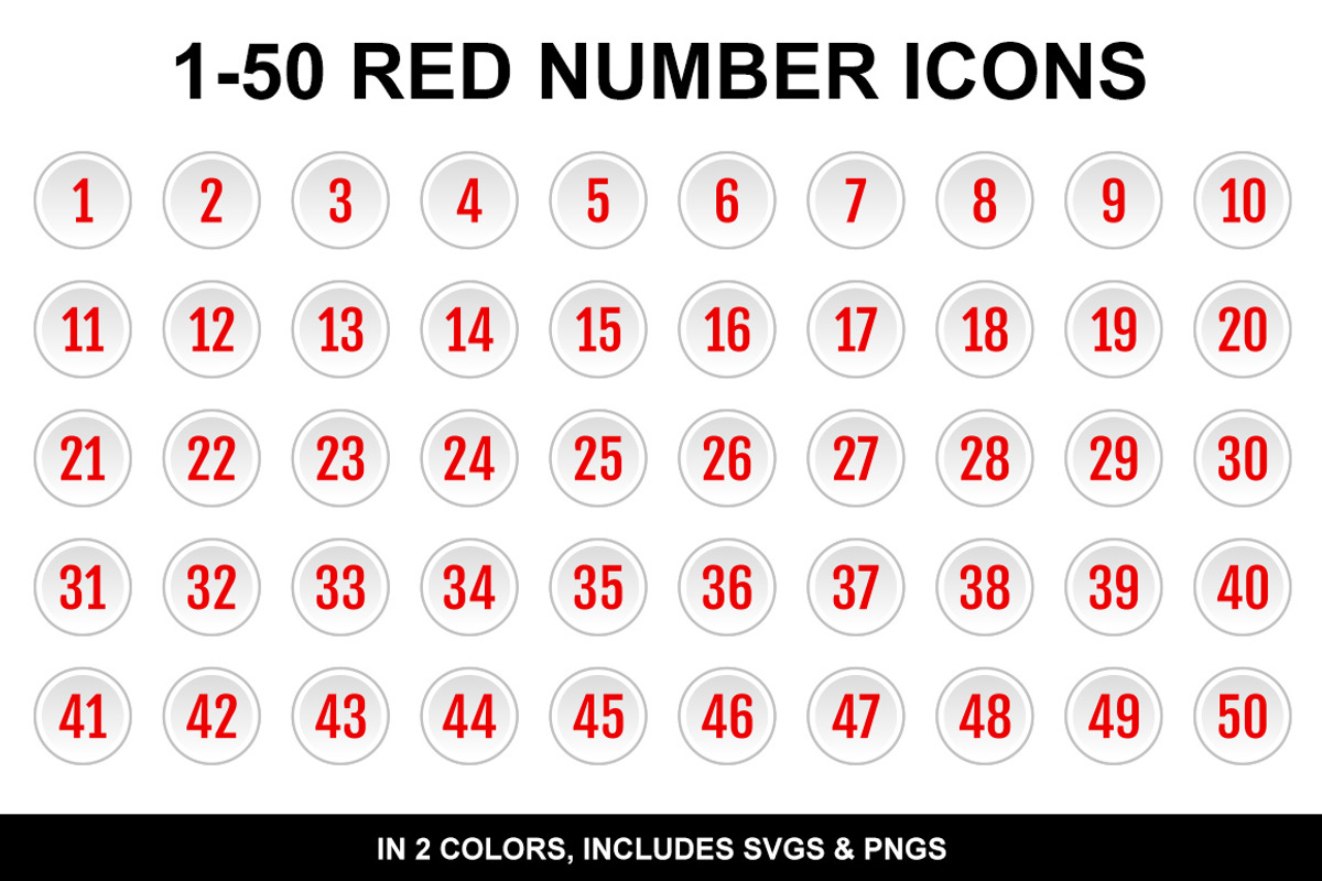 Light Red Number Icons 1-50, an Icon by Designs By Alfredo