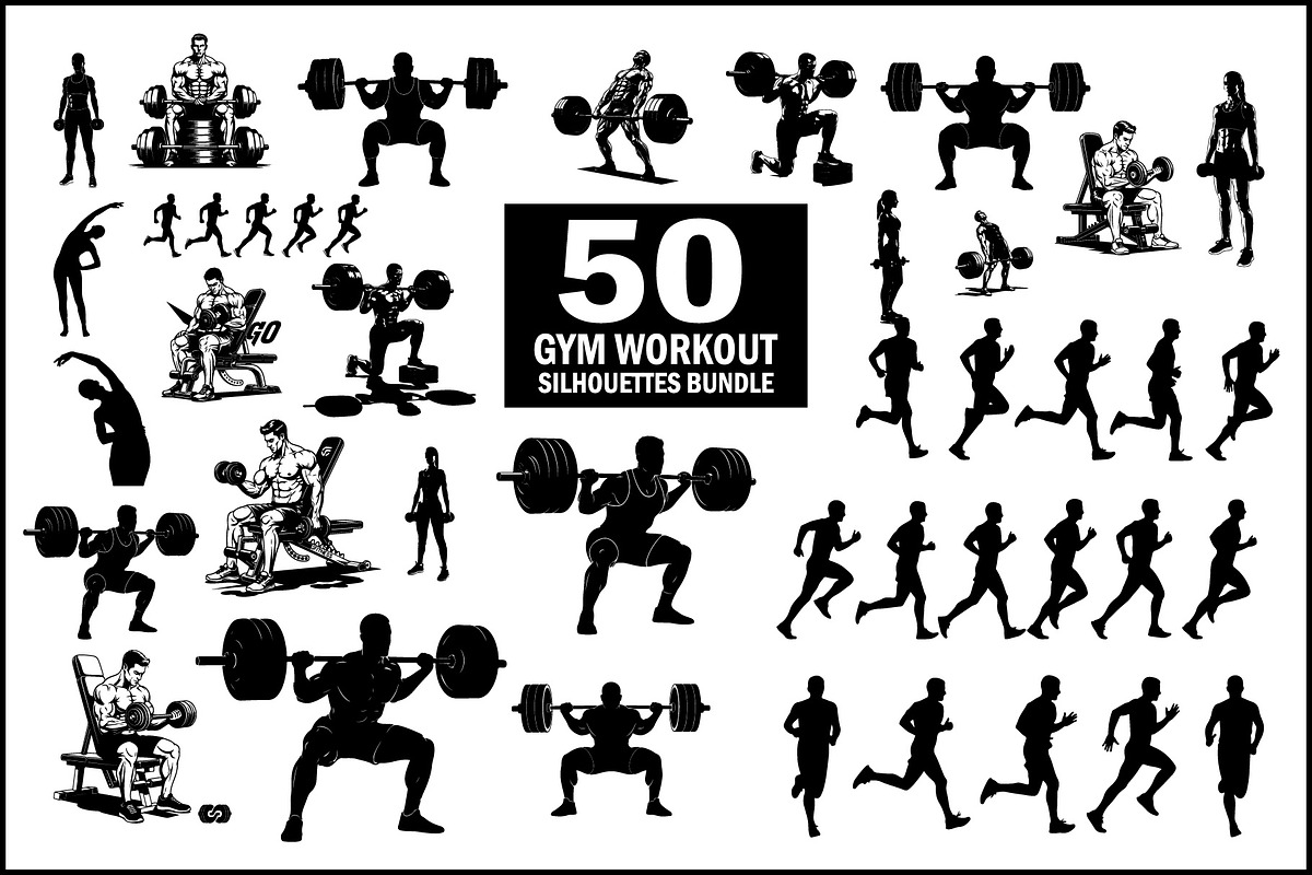 Gym Workout Silhouettes Bundle | Wei, an Object Graphic by balal (Photo 1 of 5)