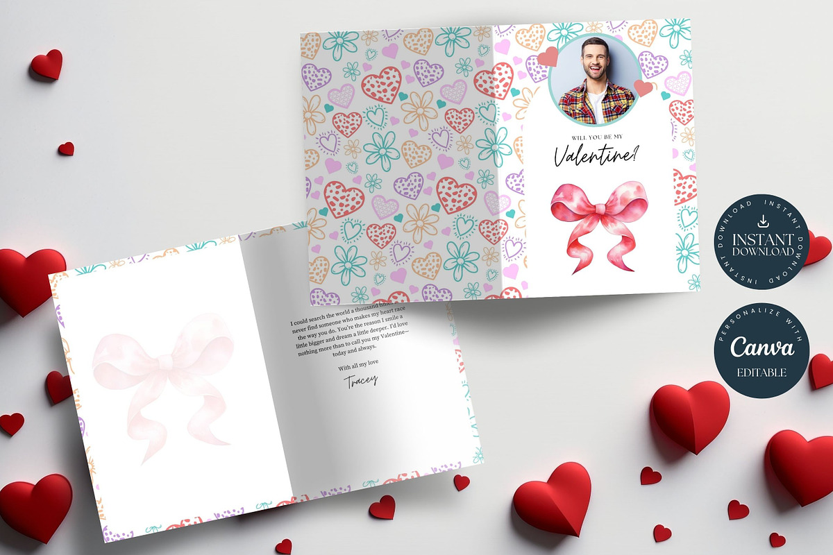 Hearts & Bow Valentines Day Card, a Card Template by Tracia Creative (Photo 4 of 4)