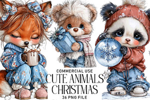 Cute Animals Christmas Clipart, an Illustration by Daily.Designs