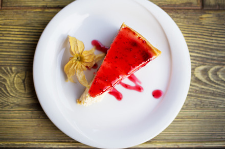 Delicious and beautiful cheesecake with strawberry jam, a Food & Drink Photo by Artsaba Family