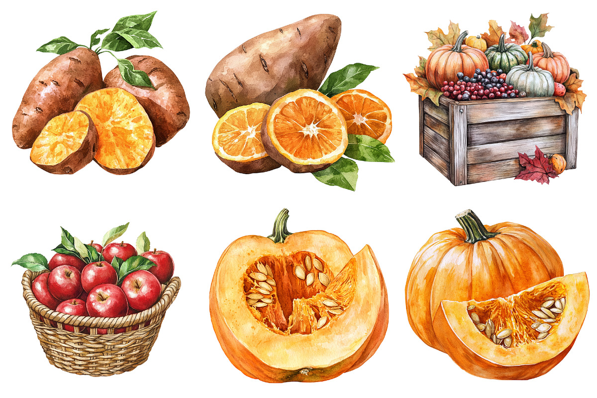 Watercolor Thanksgiving Harvest, a Seasonal Illustration by CitraGraphics (Photo 4 of 7)