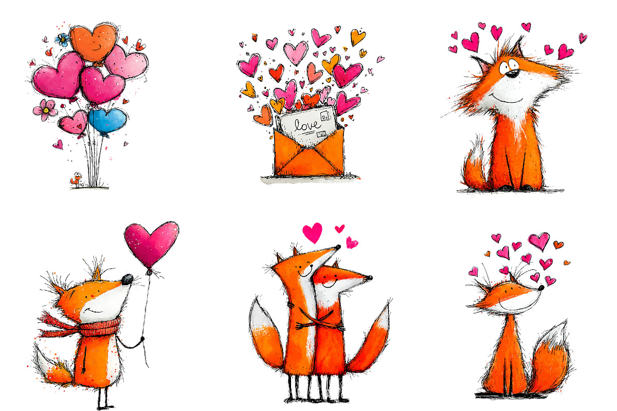 Quirky Valentine Fox Clipart, an Illustration by CreationArt (Photo 5 of 7)