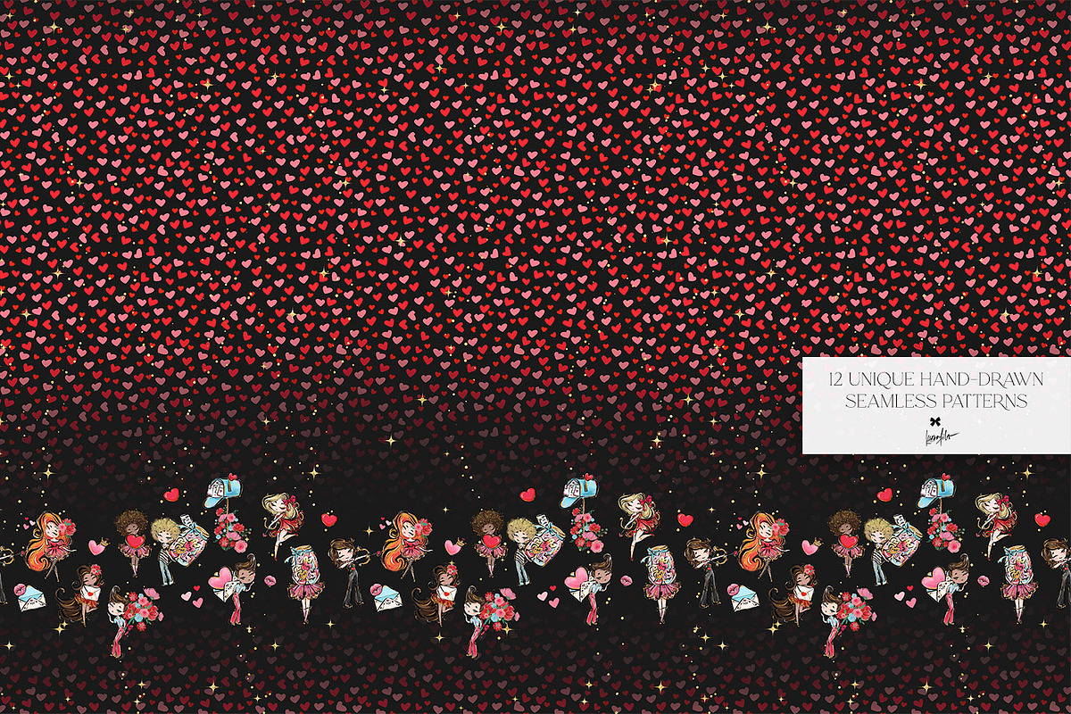 Valentine Doodles Seamless Patterns, a Pattern Graphic by KaramfilaS (Photo 7 of 19)