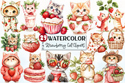 Strawberry Cat Clipart Sublimation, a Seasonal Illustration by Rose Art (Thumbnail 1 of 4)