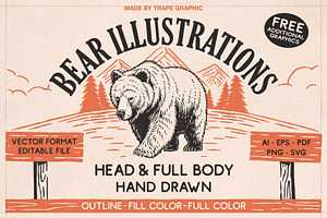 Bear Illustrations Hand-Drawn Vector, an Animal Illustration by Trape Graphic Studio