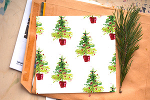 Watercolor Christmas Pattern, Tree