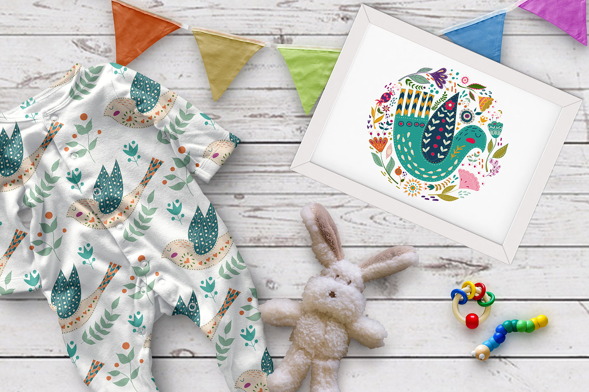 Folk art Birds and Flowers, a Decorative Illustration by Olesya Agudova (Photo 2 of 8)