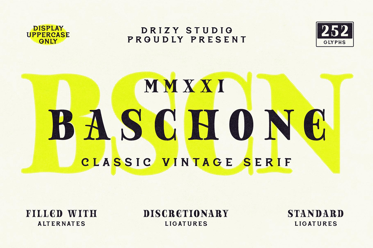 Baschone, a Serif Font by Drizy (Photo 1 of 9)