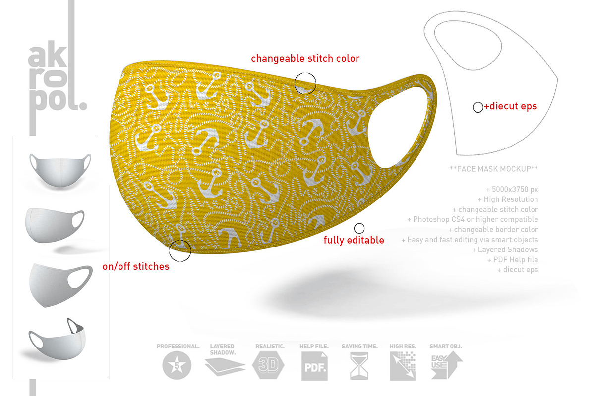 Face Mask Mockup, a Mask Mockup by akropol (Photo 3 of 12)
