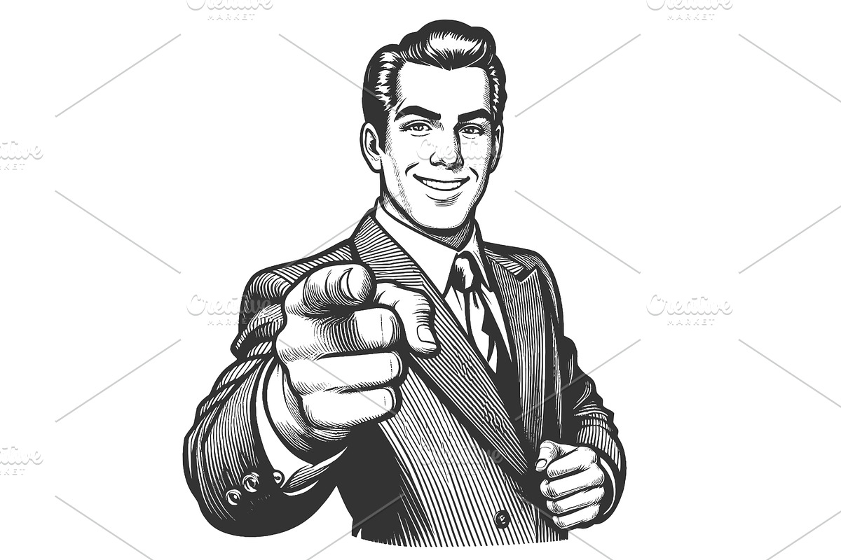 businessman pointing forward with a, a Person Illustration by AlexArt