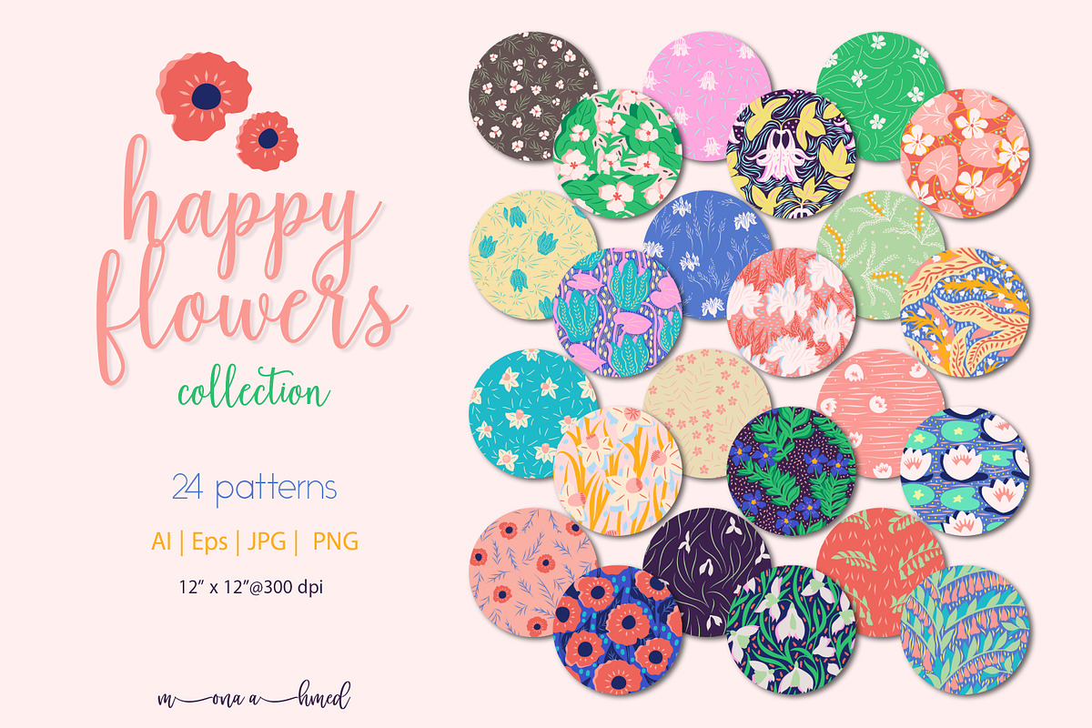 Happy Flowers collection, a Pattern Graphic by Mona Ahmed (Photo 1 of 6)