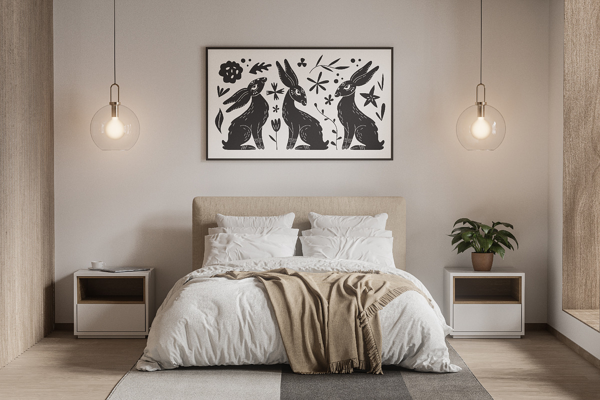 Rabbits. Linocut vector collection, an Animal Illustration by ...