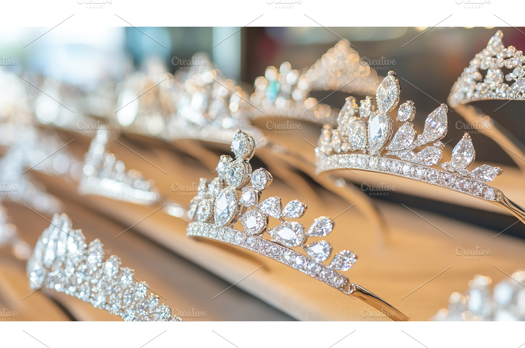 Close-up of Sparkling Jeweled Tiaras, a Beauty & Fashion Photo by Lermont51