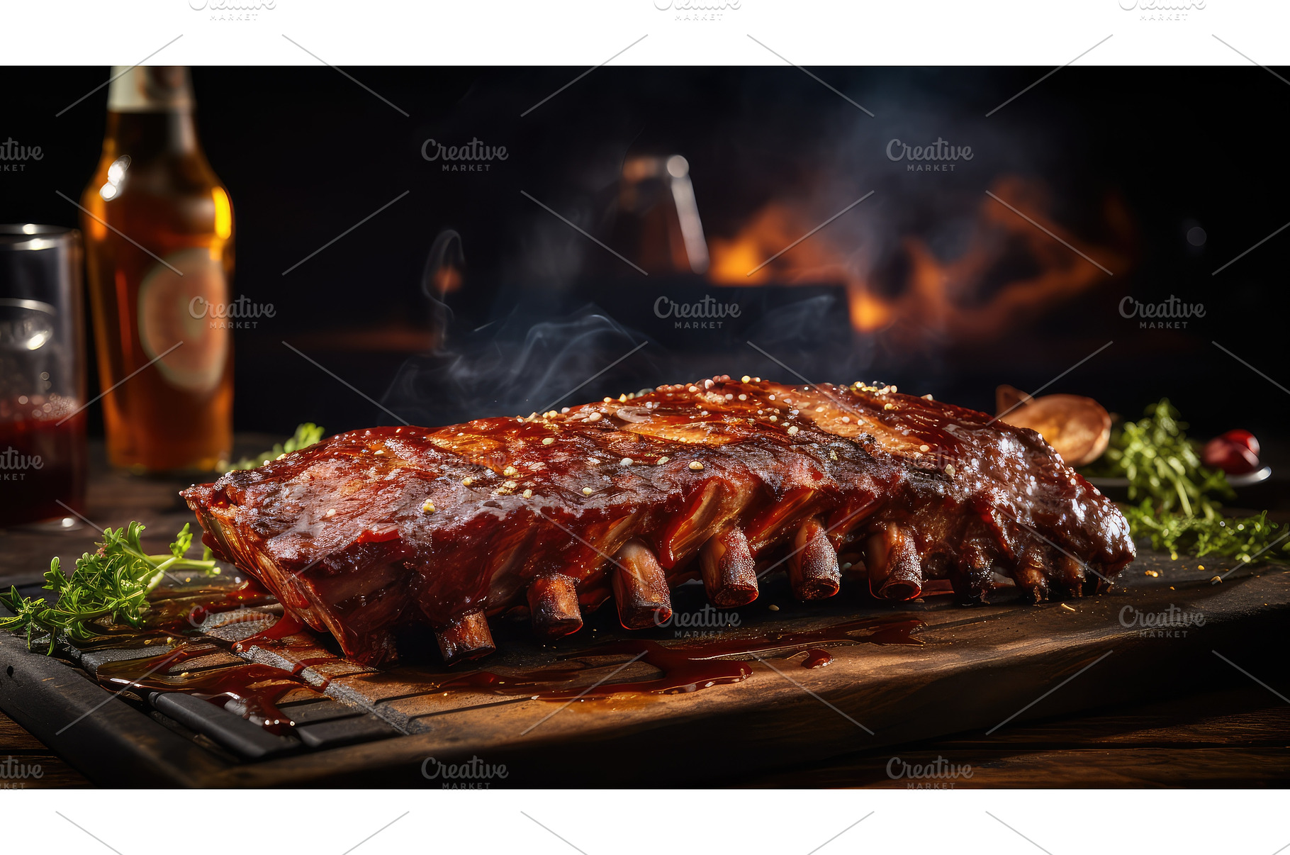 flame ribs and beer ai generated, a Nature Photo by pikepicture