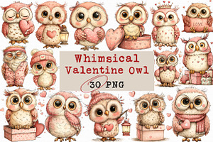 Whimsical Valentine Owl Clipart, an Illustration by Libby Wishes
