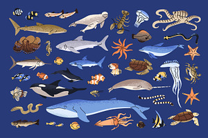 Fishes set + sea life backgrounds, an Animal Illustration by PaperTrident