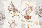 BEAR AND CHICKENS watercolor set, an Animal Illustration by erasovas (Thumbnail 6 of 15)