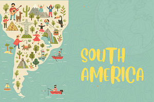 Whimsical South America Map Art