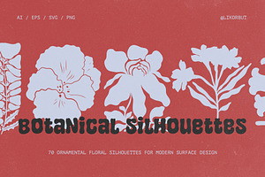 70 Vintage Bold Silhouette Flowers, an Object Illustration by likorbut