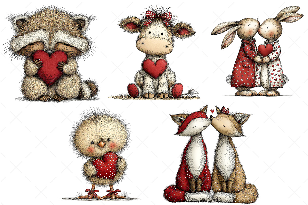 Watercolor Animals Valentine Clipart, an Illustration by Craft Nest (Photo 5 of 9)