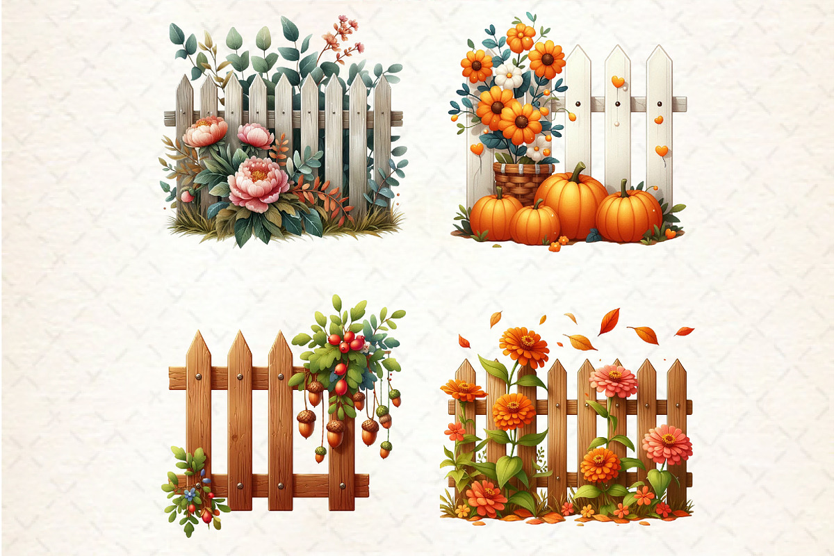 Autumn Flowers Fence Clipart, an Illustration by Rose Art (Photo 3 of 4)