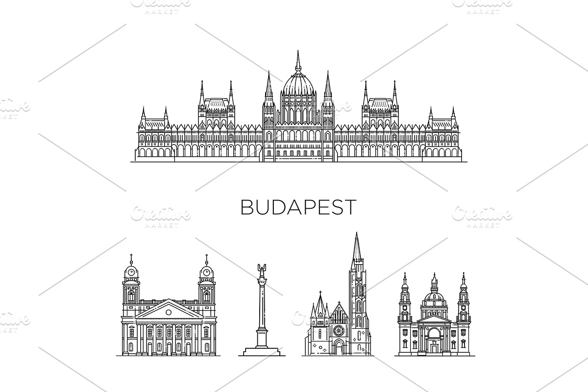 Budapest, Hungary, architecture line, an Illustration by Tettygreen