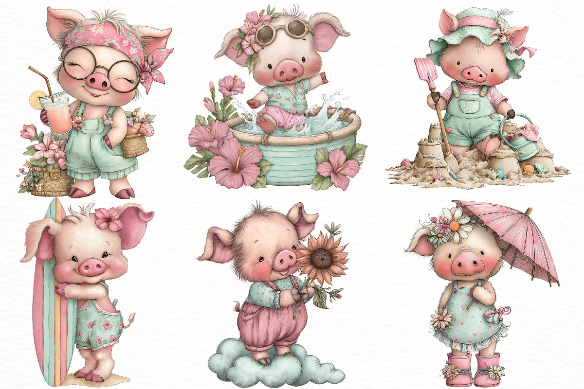 Whimsical summer pig Clipart, an Illustration by Designworld (Photo 3 of 5)