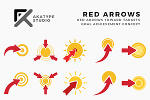 Red Arrows Pointing Toward Targets, a Solid Icon by Akatype Studio