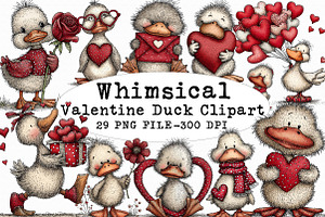Whimsical Valentine Duck Clipart, an Illustration by Libby Wishes