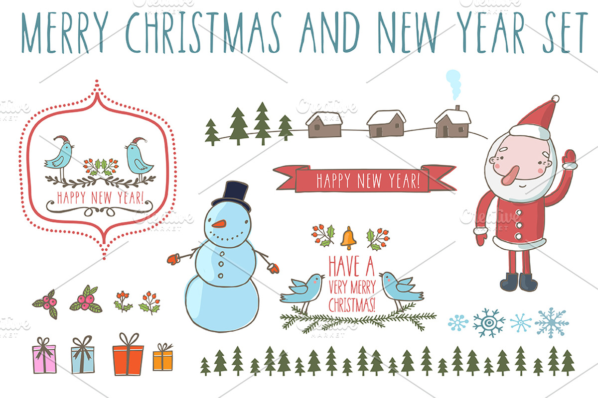 New Year set in funny cartoon style, an Illustration by totokumi (Photo 1 of 3)