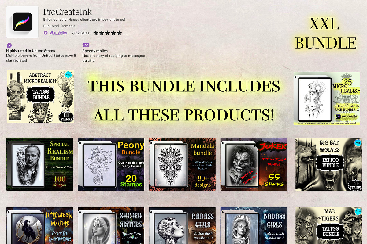 XXL Procreate Tattoo flash bundle, a Brush Add-On by ProcreateInk (Photo 2 of 7)