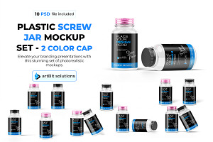 Plastic Jar with Screw Cap Mockup, a Packaging Mockup by artBit Design Studio