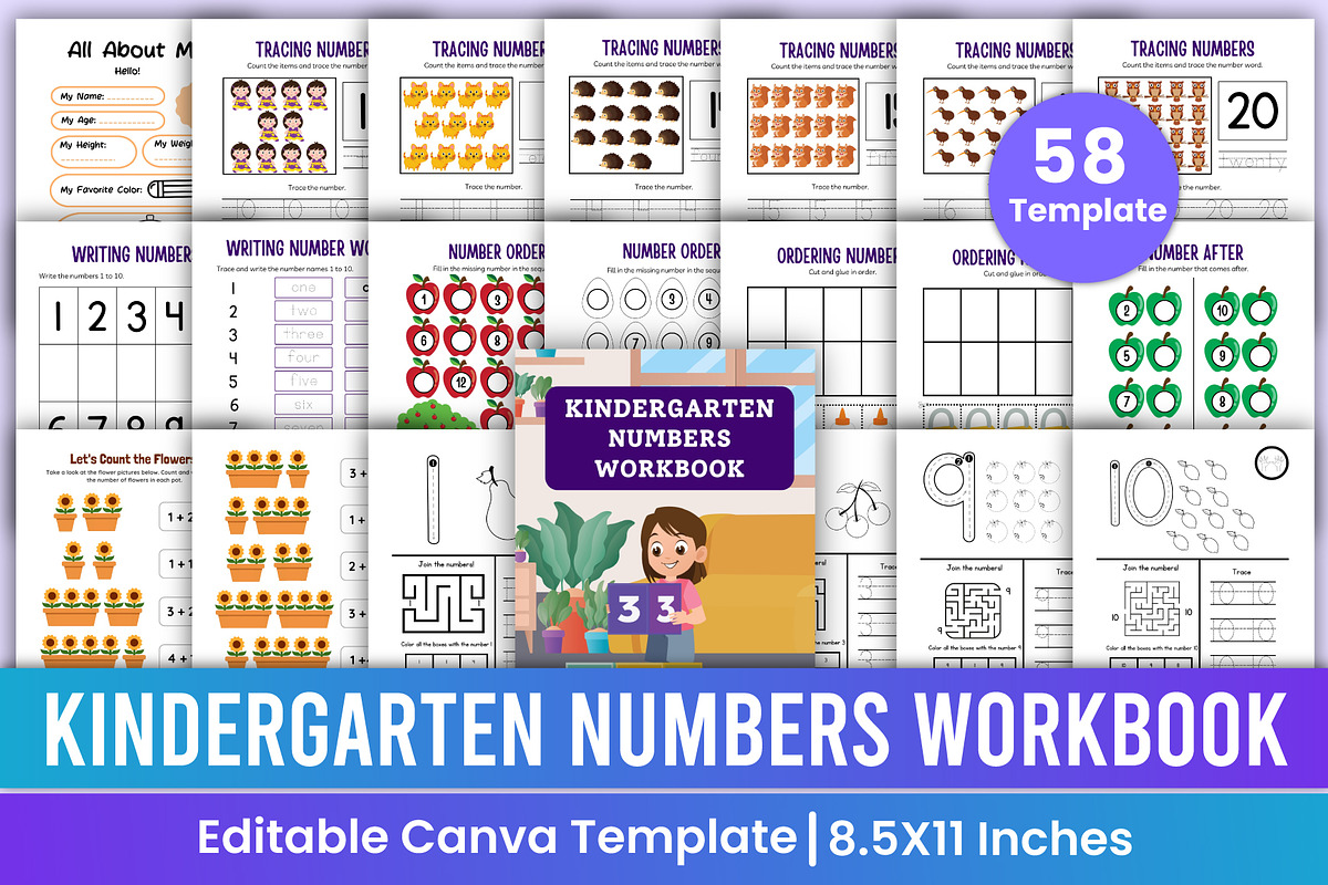 Kindergarten Numbers Workbook Kids, a Stationery Template by Mustafiz (Photo 1 of 7)