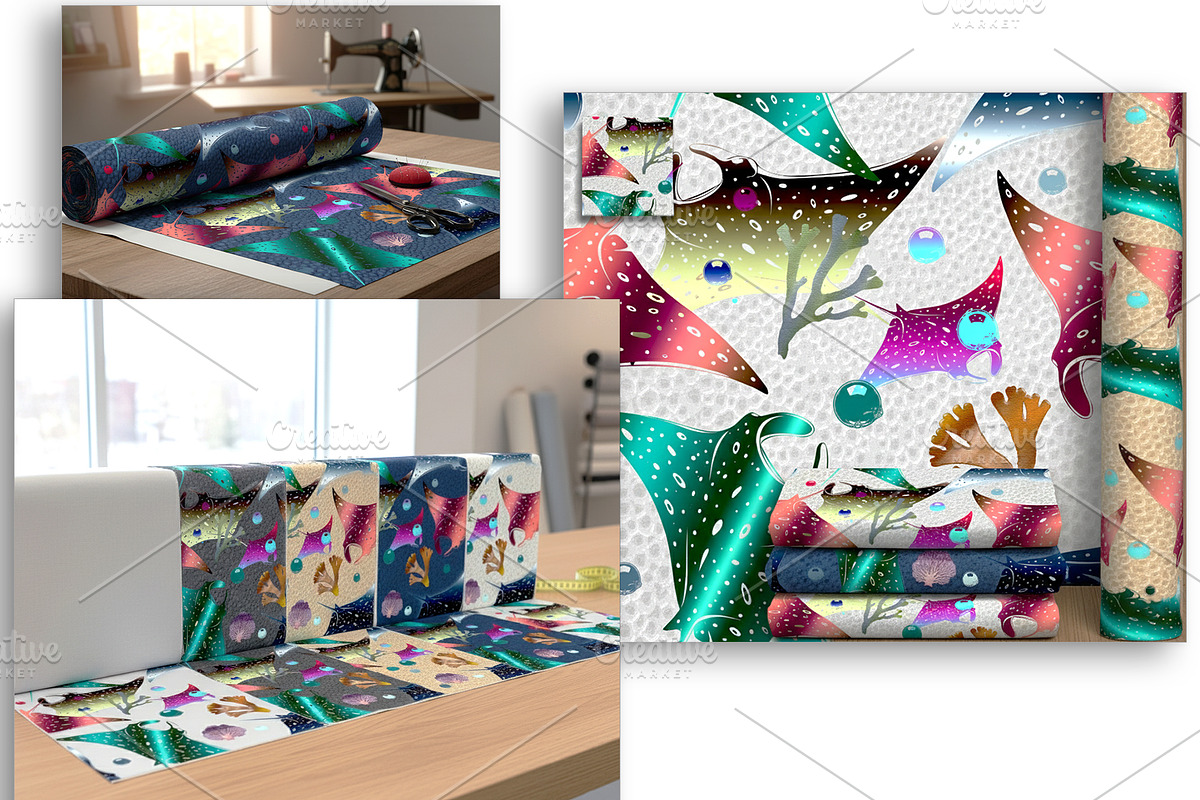 Vibrant Manta Rays | Art & Patterns, a Pattern Graphic by mavicfe (Photo 3 of 16)