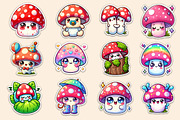 Kawaii Mushroom Stickers Clipart, an Illustration by Dream Creation (Thumbnail 2 of 5)
