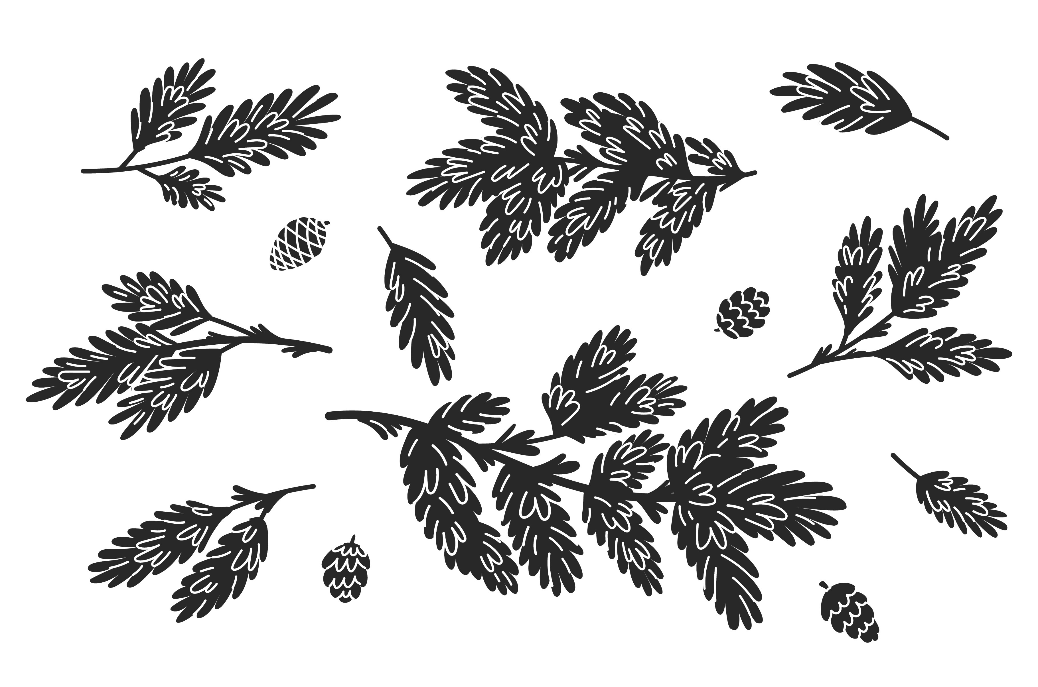 Spruce branches with cones. Black, an Object Illustration by Vectorbuum