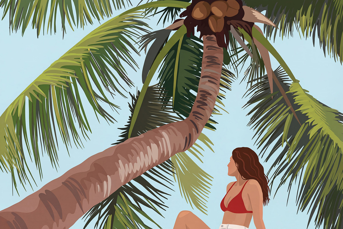 Woman Sitting on a Palm Tree, a Person Illustration by Virgo Studio