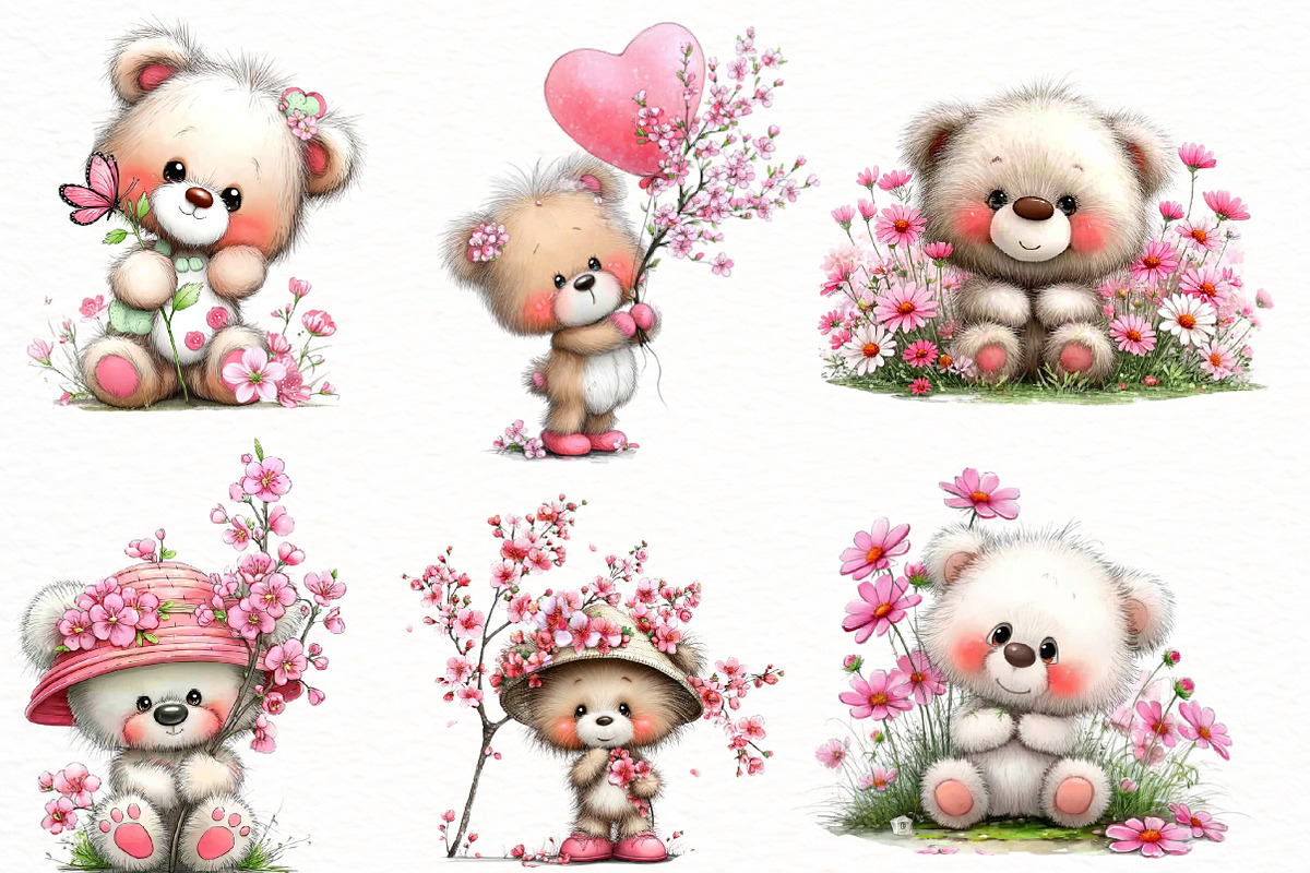 Whimsical spring teddy bear clipart, an Illustration by Designworld (Photo 4 of 6)