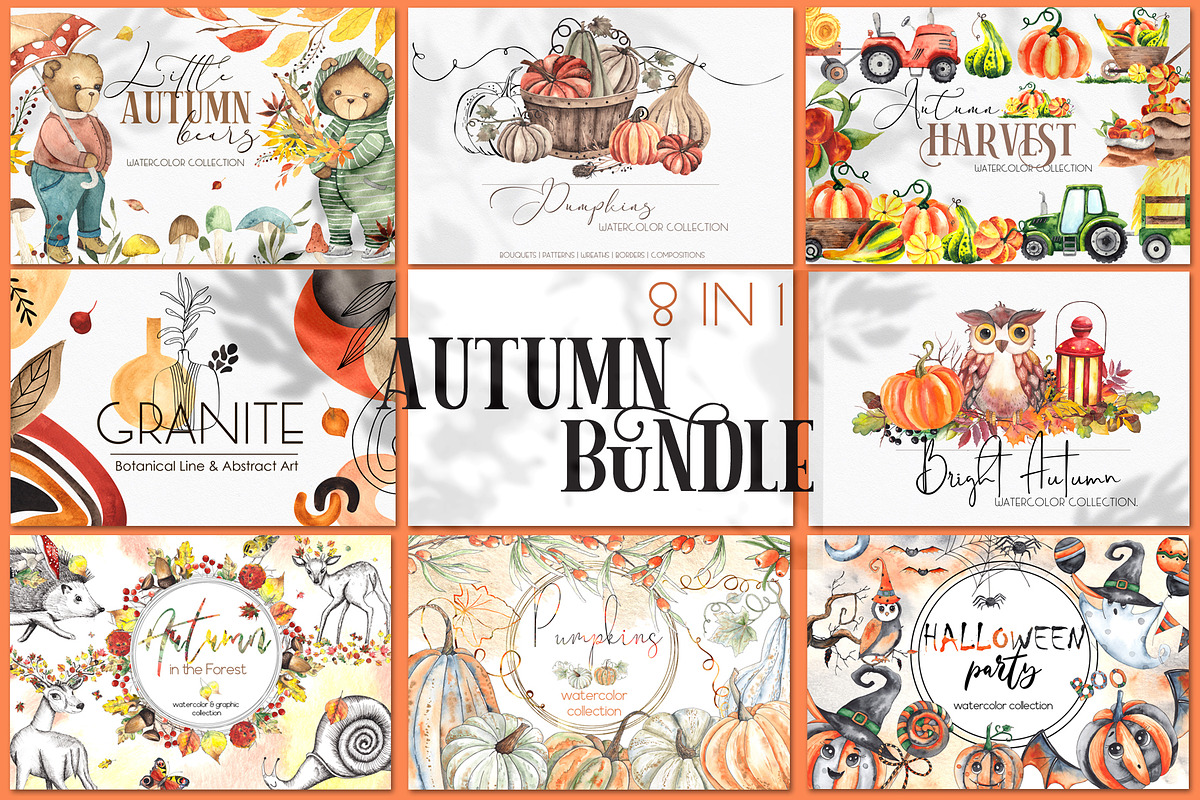 Autumn BUNDLE 8 in 1. Watercolor, an Object Graphic by Ana-Sakuta (Photo 1 of 20)