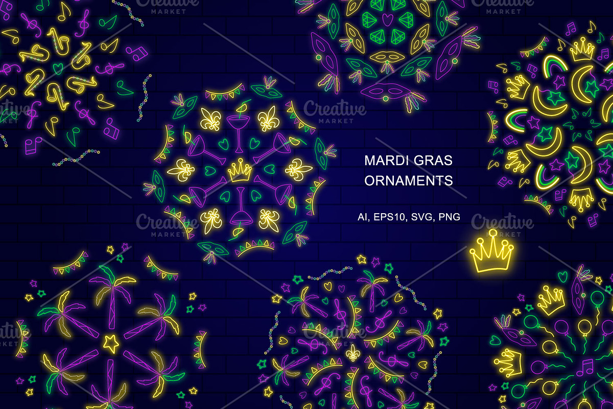 Mardi Gras Neon Ornaments, a Background Graphic by kh_cat (Photo 1 of 4)
