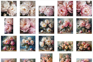 Paintings Of Peonies & Roses Flowers