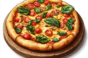 Tasty pizza with vegetables in woode, a Food & Drink Photo by Pixeness Studio