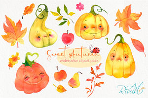 Cute Fall Watercolor Foxes Clipart