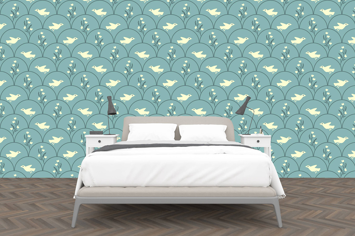 White birds and flowers, a Pattern Graphic by elyomys (Photo 3 of 3)