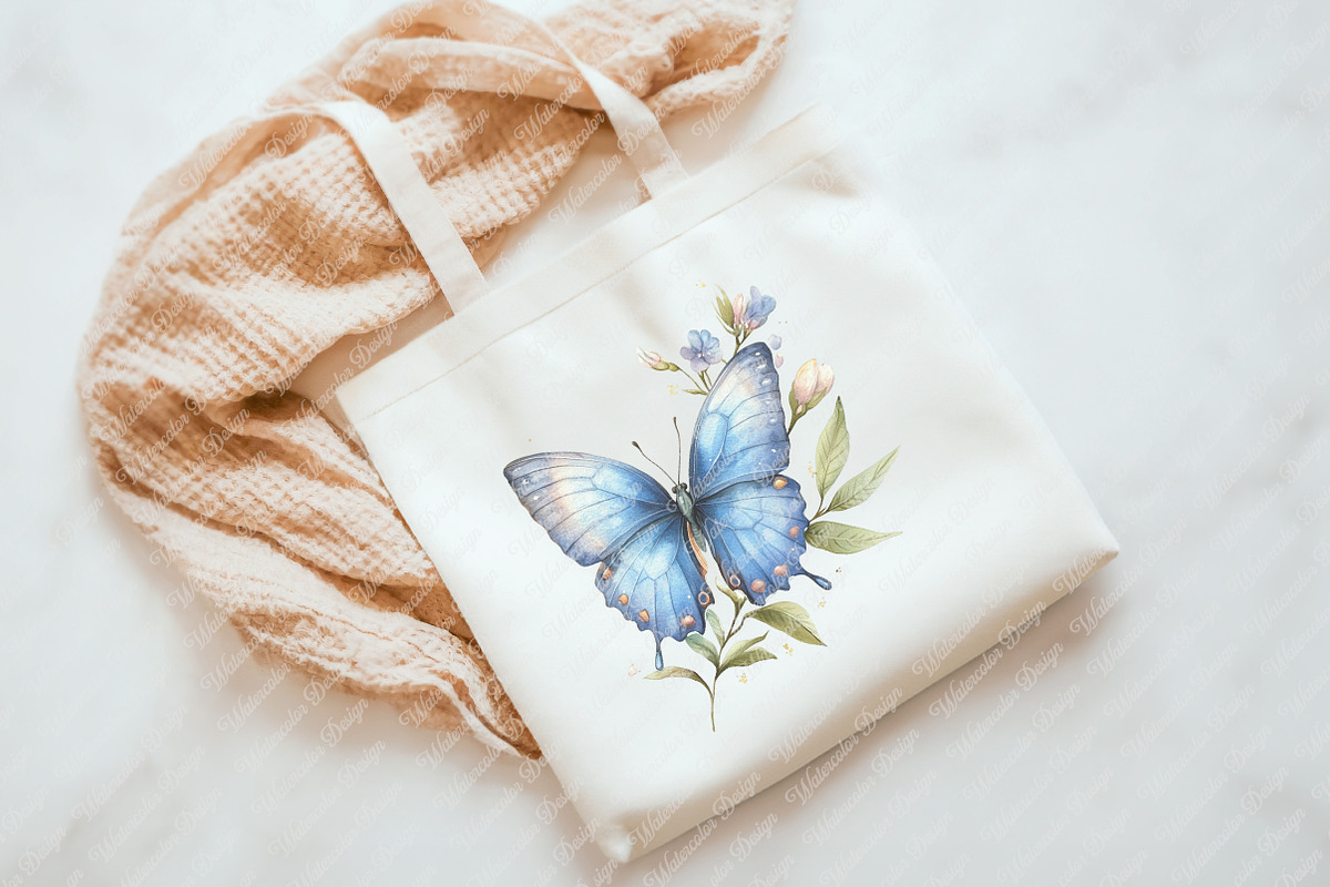 Watercolor Blue Butterflies Cliupart, an Illustration by Watercolor design (Photo 6 of 12)
