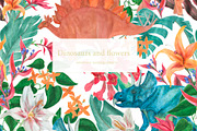 Dinosaurs and flowers, a Pattern Graphic by ramika (Thumbnail 1 of 6)