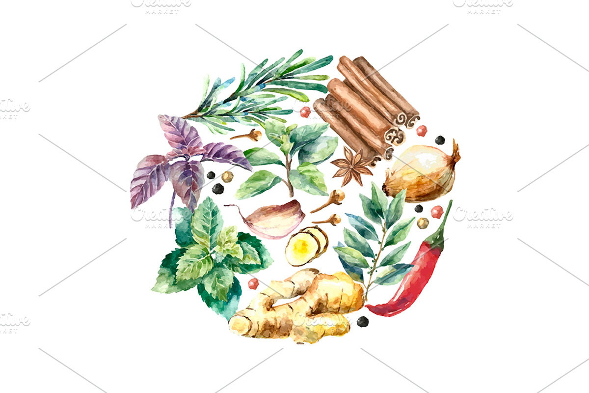 Herbs and Spices watercolor set, an Object Graphic by Vikeriya (Photo 5 of 5)