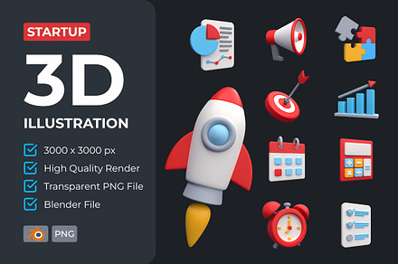 Startup 3D Illustration, an Object 3D Model by Rishsketch