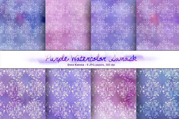 Purple Watercolor Damask Set preview 3